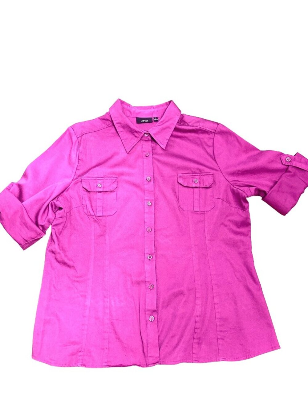 Apt 9 XL Pink Button Up Blouse Roll Tab Utility Career Chic Y2K Barbiecore Style - Picture 10 of 11